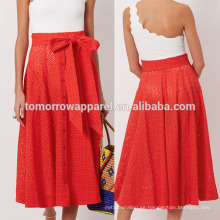 Nueva Moda Rojo Broderie Anglaise Playa Verano Mini Falda Diaria DEM / DOM Fabricación Al Por Mayor Moda Mujer Ropa (TA5033S)